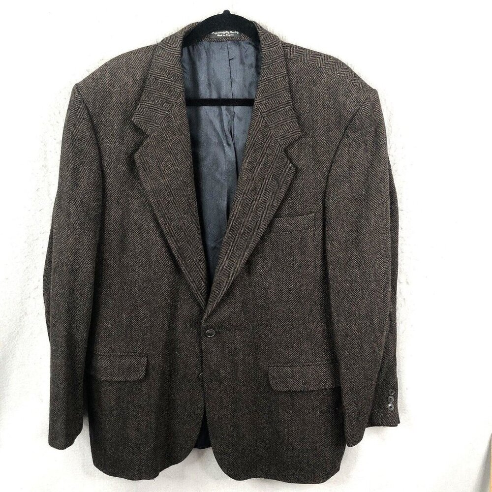 DiBenedetto Sport Coat Mens 44L Brown Herringbone Lambswool Blend Blazer Jacket